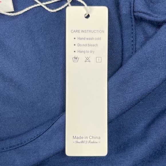 DouBCQ Dress Womens Large Navy Blue Short Sleeve Pockets Pleated Rayon Stretch - Picture 12 of 12